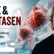 René Gräber vor stilisierten Krebszellen und einer Biopsienadel – Biopsie und Metastasen kritisch betrachtet.